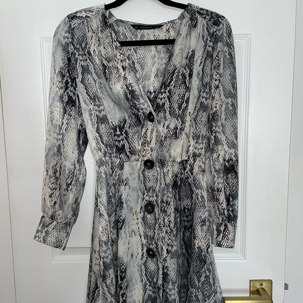 Zara Snakeskin print button up dress